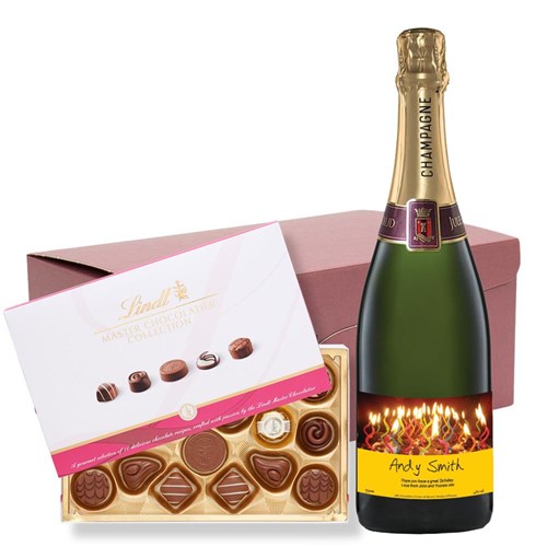 Personalised Champagne - Candles Label and Lindt Master Chocolatier Hamper – Premium Gift